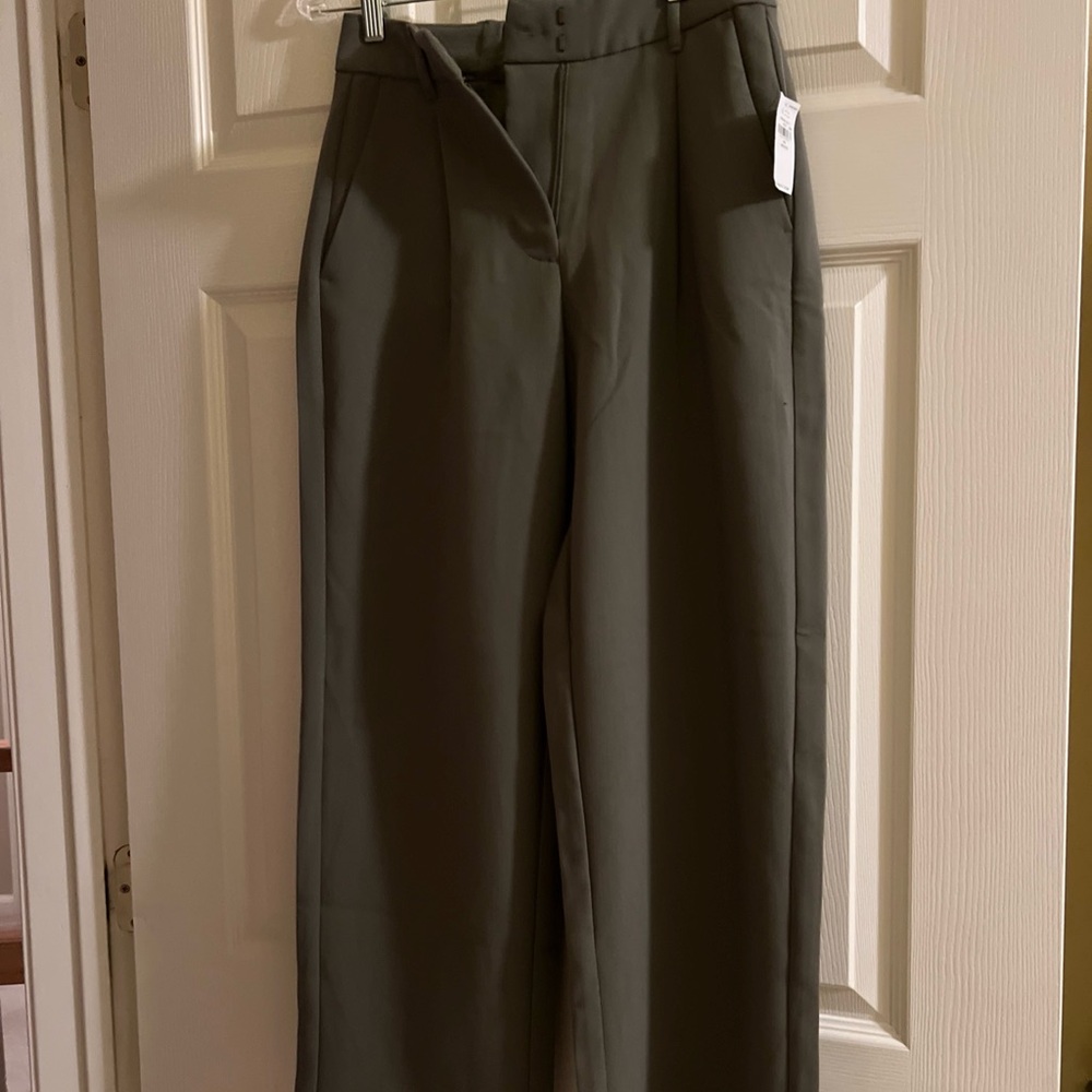 Olive Green Wide-Leg Trousers